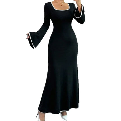 Women Elegant Black Maxi Dresses Long Sleeve