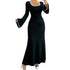 Women Elegant Black Maxi Dresses Long Sleeve