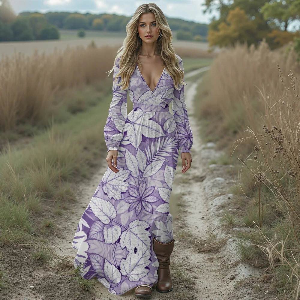 Women's Tropical Boho Maxi Dress Sexy Deep 