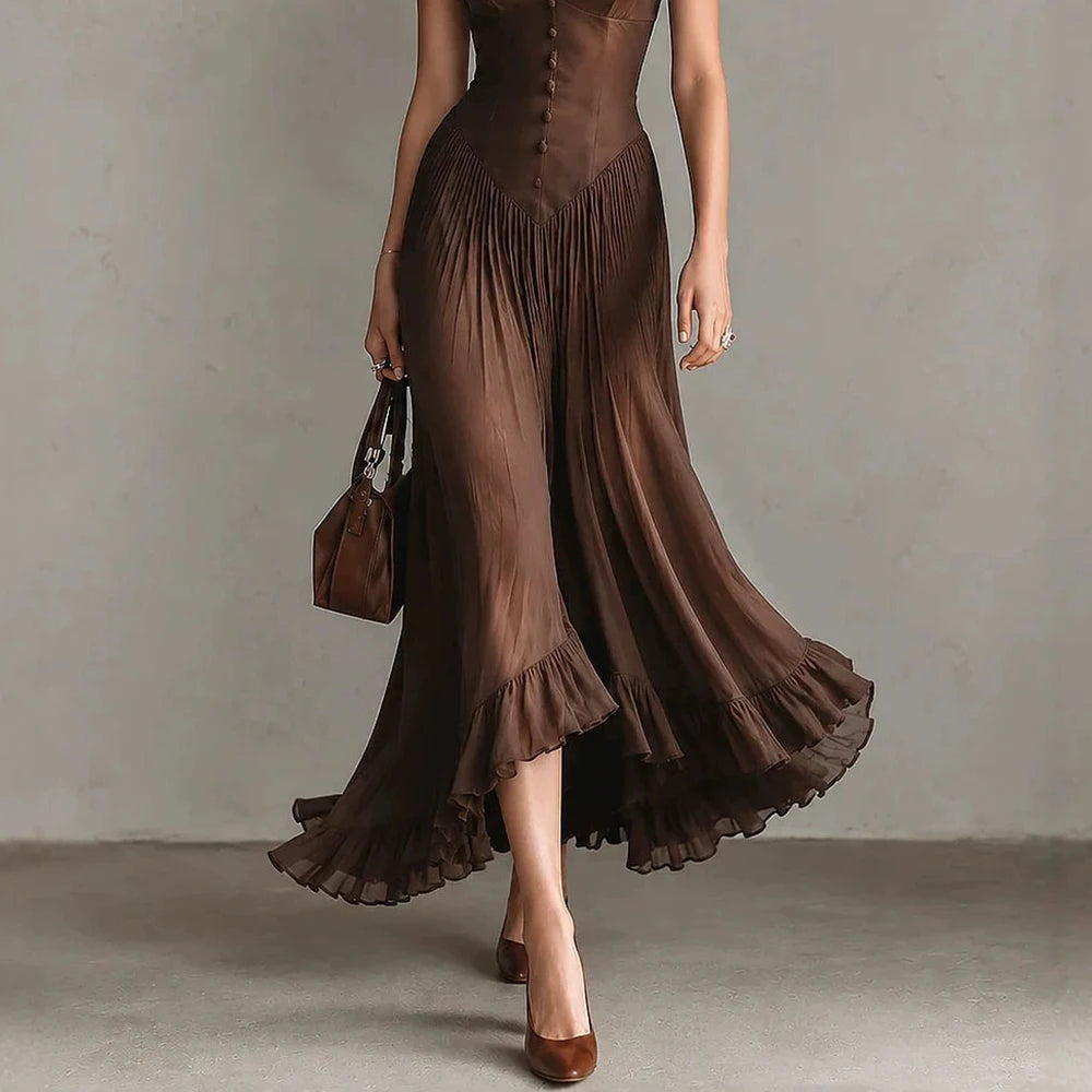 Vintage Chiffon Maxi Dress For Women Elegant Deep