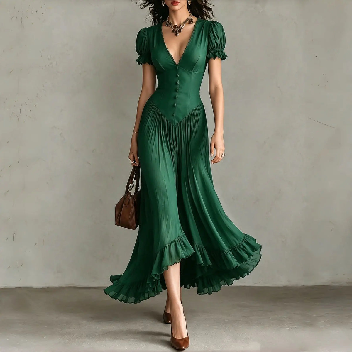 Vintage Chiffon Maxi Dress For Women Elegant Deep