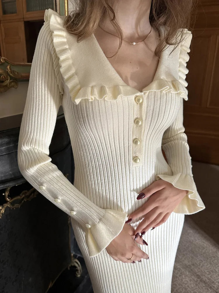 Tossy Ruffled Patchwork Knit Maxi Dress